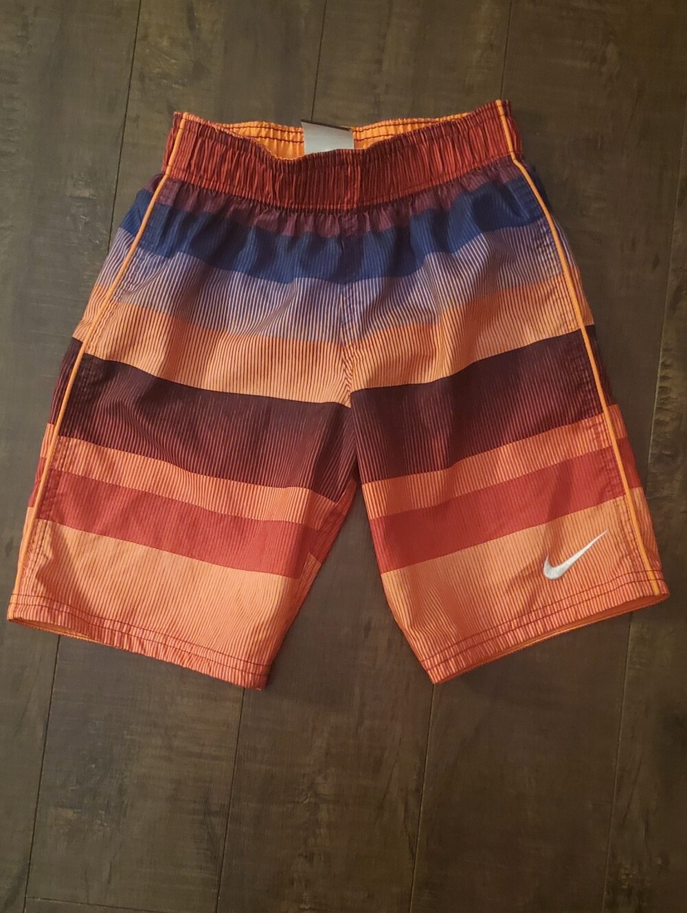 Nike Orange and Blue Striped Athletic Swimsuit EUC Size Boys 5